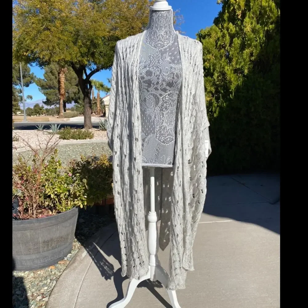 FREE PEOPLE Womens Cable Knit Poncho Cardigan Sweater Shawl in Grey XS/S